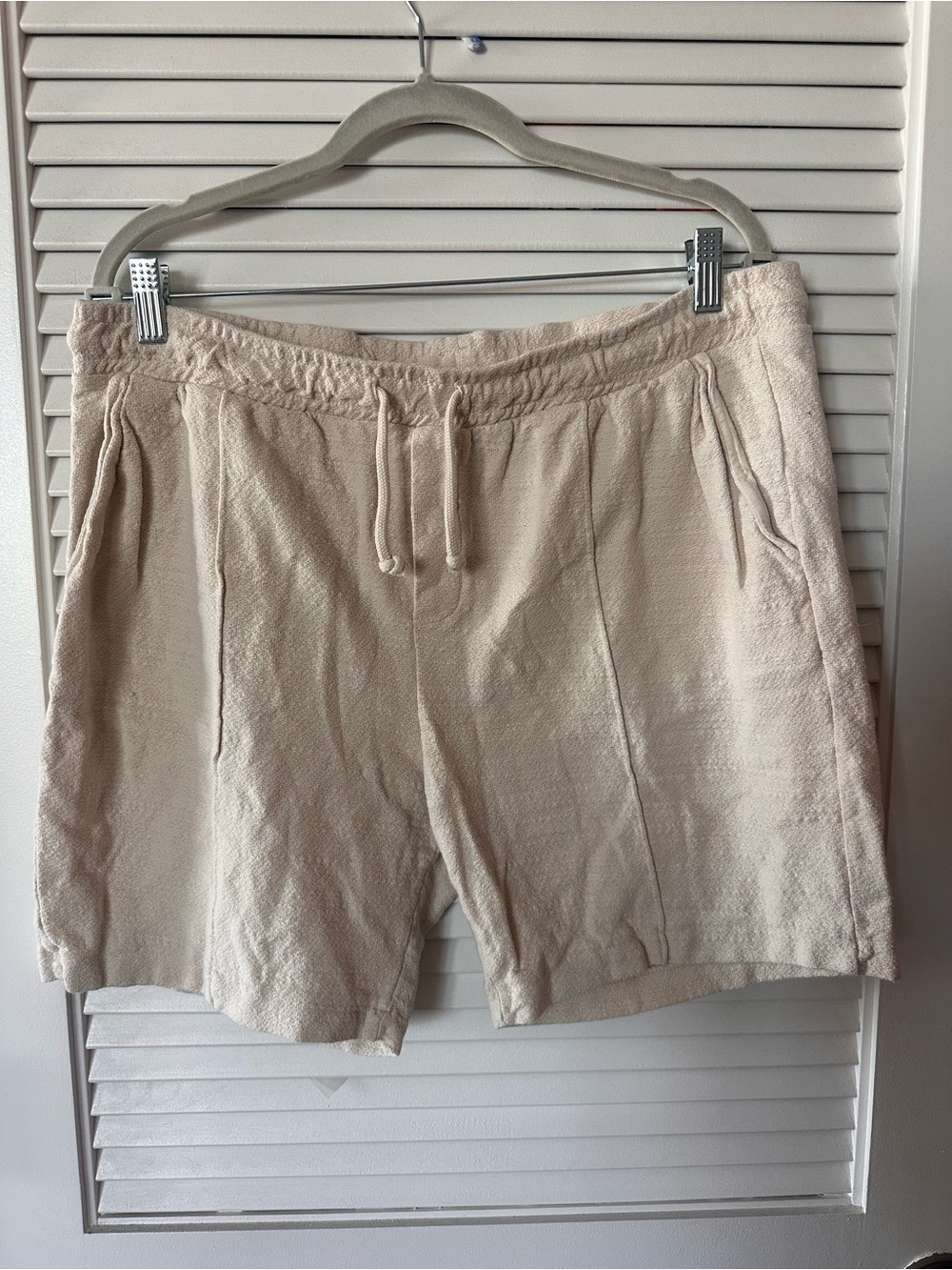 Primark Men's Cream Drawstring Linen-Blend Shorts